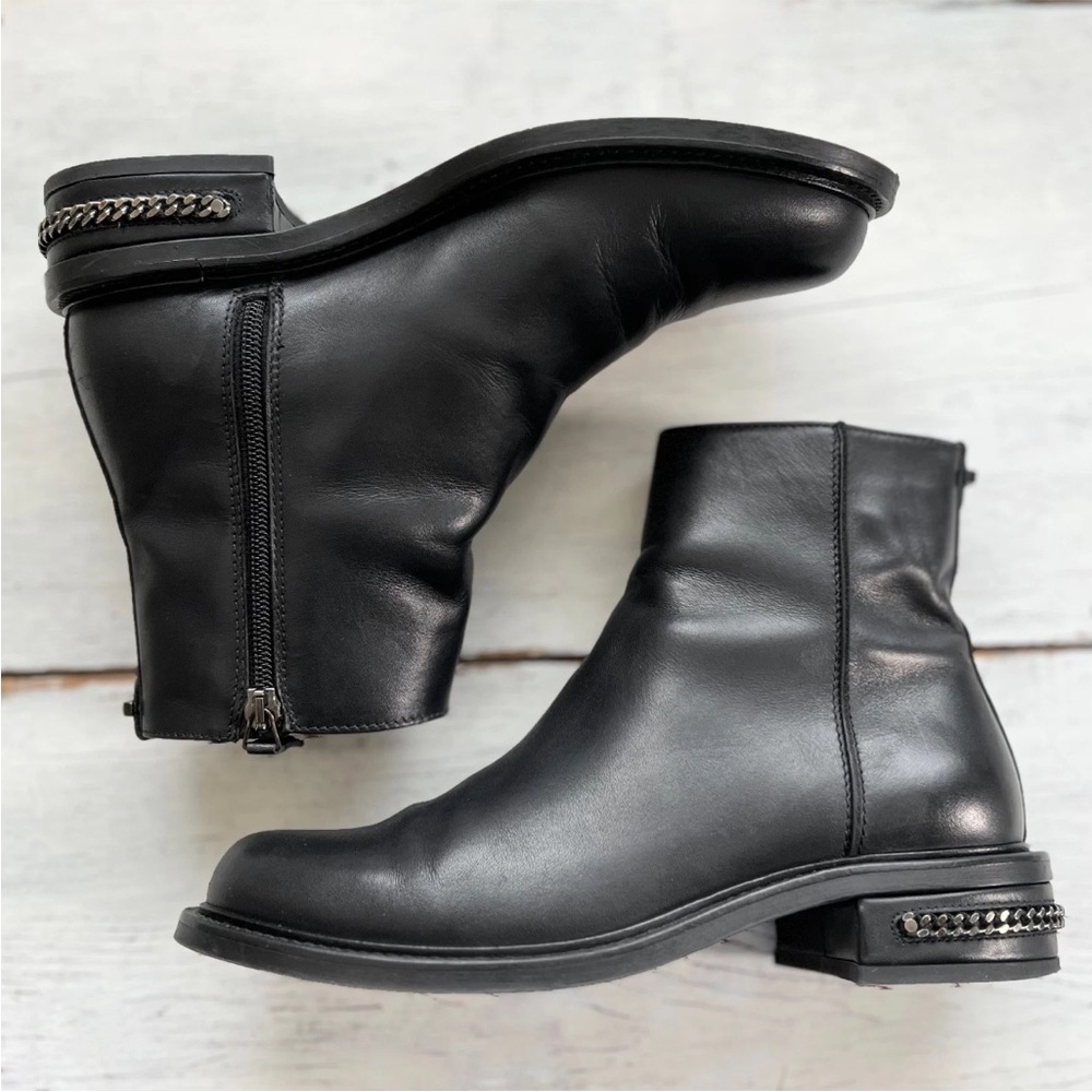 Aquatalia Addison Black Leather Chain Ankle Boots (Size 8) $595 Retail Italy - Picture 2 of 16